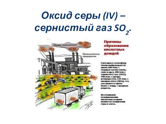 Оксид серы (IV) – сернистый газ SO2.