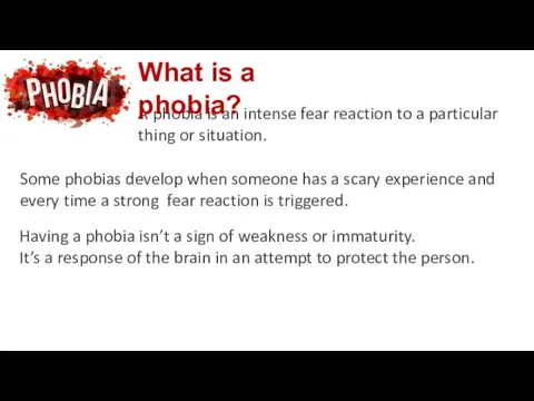 A phobia is an intense fear reaction to a particular