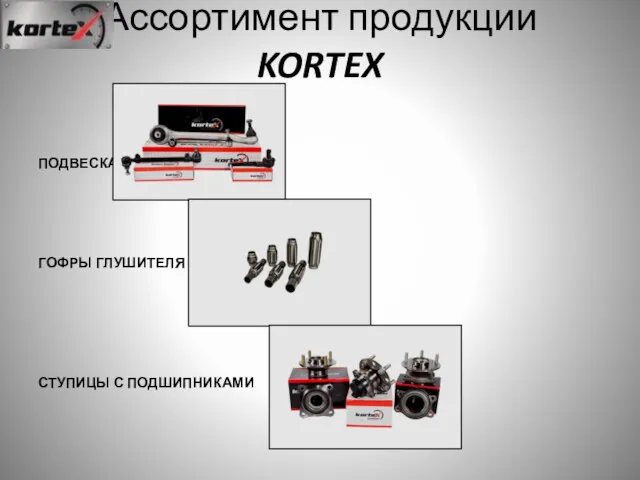 Ассортимент продукции KORTEX ПОДВЕСКА ГОФРЫ ГЛУШИТЕЛЯ СТУПИЦЫ С ПОДШИПНИКАМИ