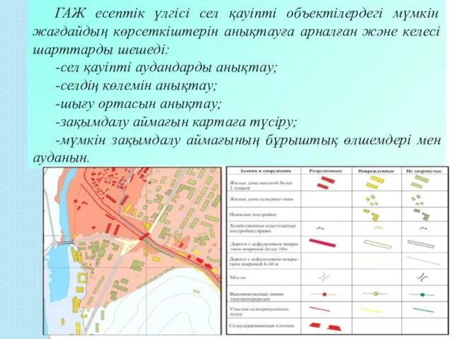 ГАЖ есептік үлгісі сел қауіпті объектілердегі мүмкін жағдайдың көрсеткіштерін анықтауға