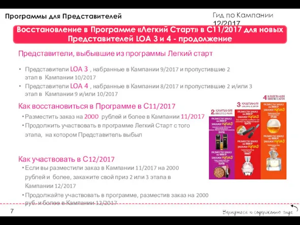 Гид по Кампании 12/2017 Восстановление в Программе «Легкий Старт» в