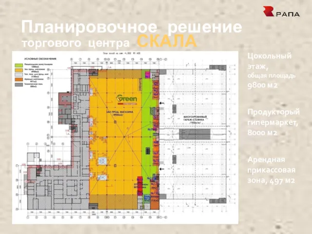 Планировочное решение торгового центра СКАЛА Цокольный этаж, общая площадь 9800