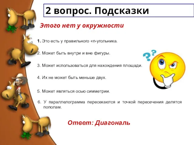 2 вопрос. Подсказки Этого нет у окружности 1. Это есть у правильного «n-угольника.