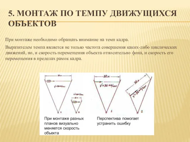 5. МОНТАЖ ПО ТЕМПУ ДВИЖУЩИХСЯ ОБЪЕКТОВ При монтаже необходимо обращать