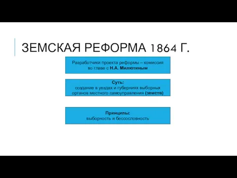 ЗЕМСКАЯ РЕФОРМА 1864 Г. Разработчики проекта реформы – комиссия во