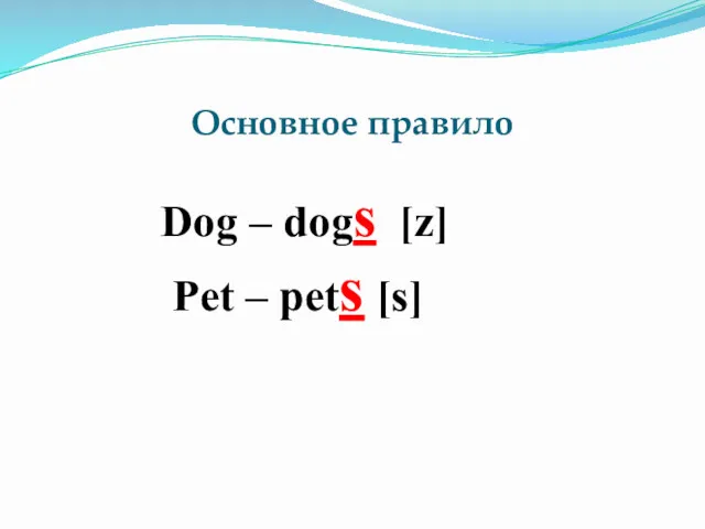 Основное правило Dog – dogs [z] Pet – pets [s]