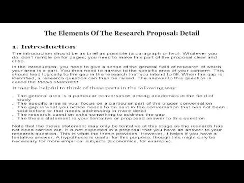 The Elements Of The Research Proposal: Detail