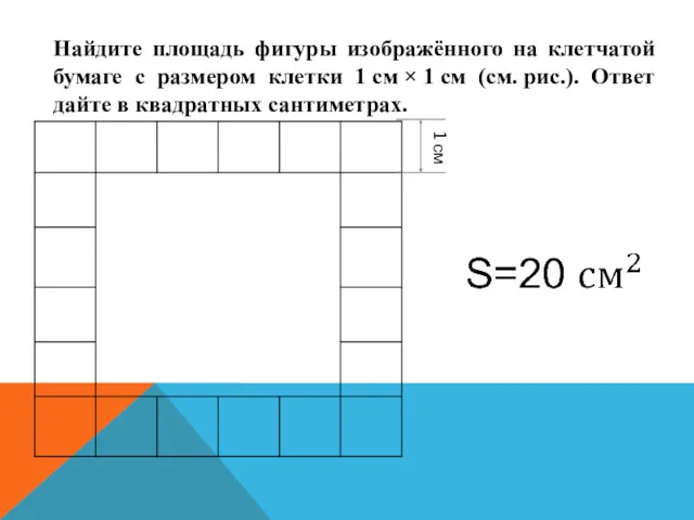 1 см Найдите площадь фигуры изображённого на клетчатой бумаге с