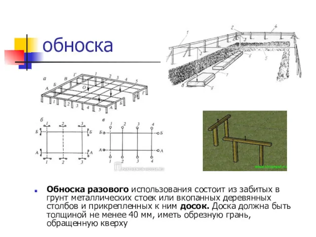 обноска Обноска разового использования состоит из забитых в грунт металлических