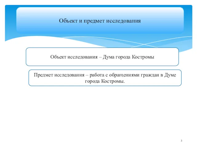 Объект и предмет исследования Объект исследования – Дума города Костромы