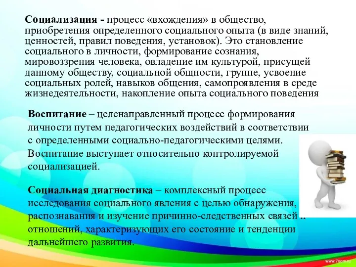 Социализация - процесс «вхождения» в общество, приобретения определенного социального опыта