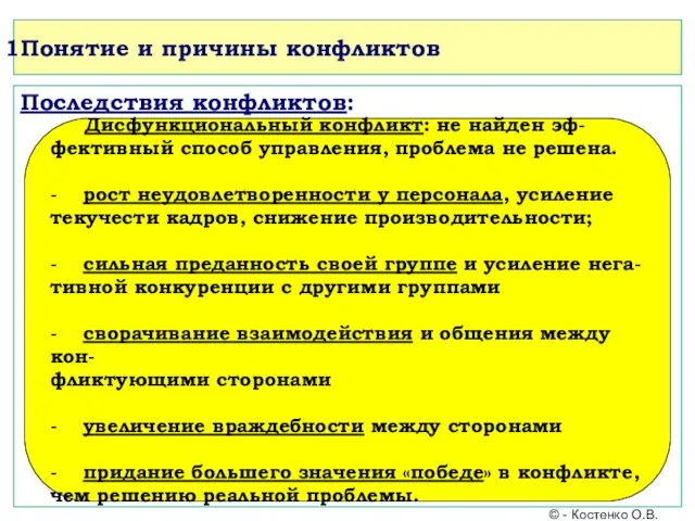 Понятие и причины конфликтов Последствия конфликтов: Дисфункциональный конфликт: не найден