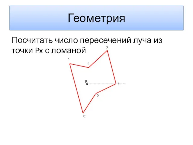 Геометрия Посчитать число пересечений луча из точки Px с ломаной