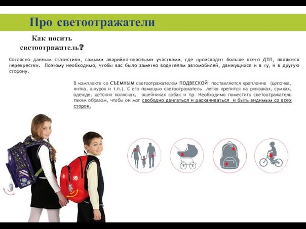 Как носить светоотражатель? В комплекте со СЪЕМНЫМ светоотражателем ПОДВЕСКОЙ поставляется