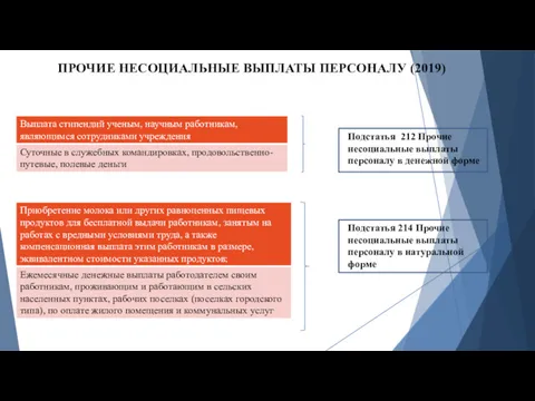 ПРОЧИЕ НЕСОЦИАЛЬНЫЕ ВЫПЛАТЫ ПЕРСОНАЛУ (2019) Подстатья 212 Прочие несоциальные выплаты