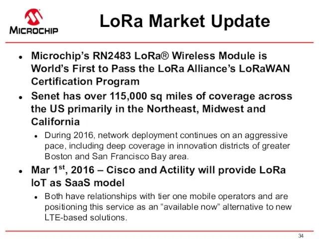 LoRa Market Update Microchip’s RN2483 LoRa® Wireless Module is World’s