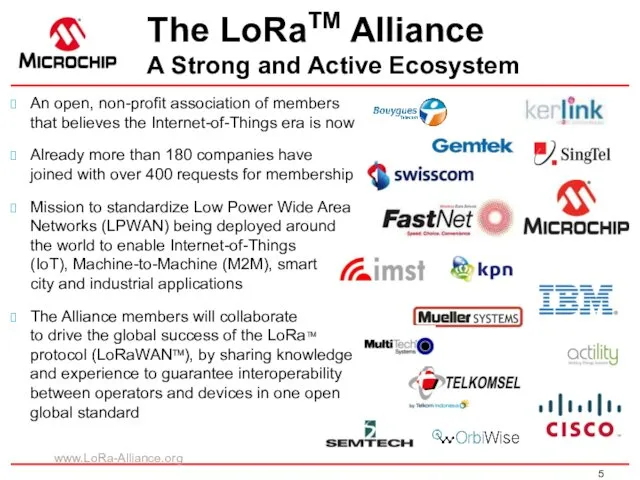 The LoRaTM Alliance A Strong and Active Ecosystem www.LoRa-Alliance.org An