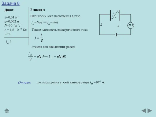 Задача 8 Дано: Решение: S=0,01 м2 d=0,062 м N=1015м-3c-2 е