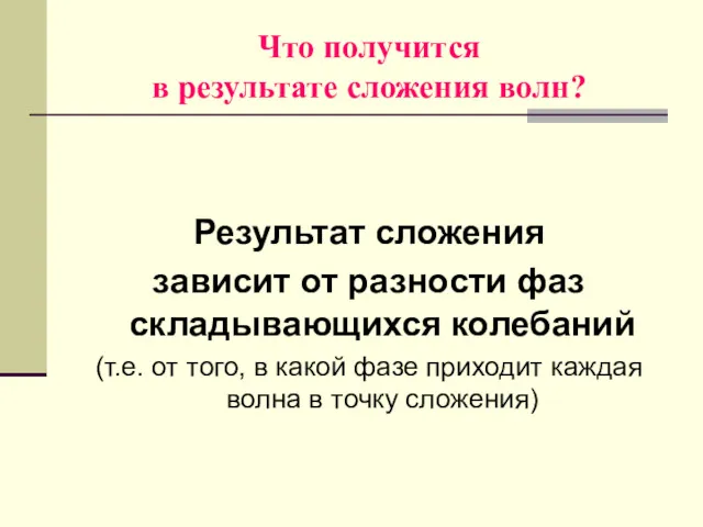 Что получится в результате сложения волн? Результат сложения зависит от