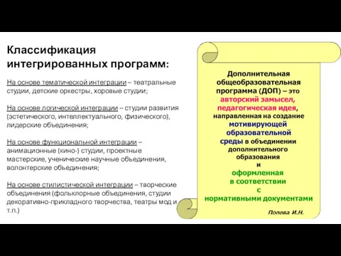 формализованный подход Классификация интегрированных программ: На основе тематической интеграции –