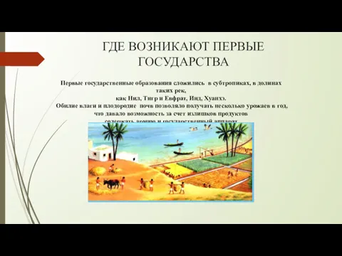 ГДЕ ВОЗНИКАЮТ ПЕРВЫЕ ГОСУДАРСТВА Первые государственные образования сложились в субтропиках,