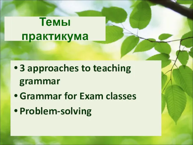 Темы практикума 3 approaches to teaching grammar Grammar for Exam classes Problem-solving