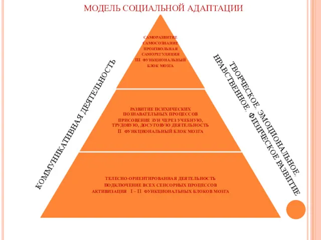 МОДЕЛЬ СОЦИАЛЬНОЙ АДАПТАЦИИ КОММУНИКАТИВНАЯ ДЕЯТЕЛЬНОСТЬ ТВОРЧЕСКОЕ, ЭМОЦИОНАЛЬНОЕ, НРАВСТВЕННОЕ, ФИЗИЧЕСКОЕ РАЗВИТИЕ