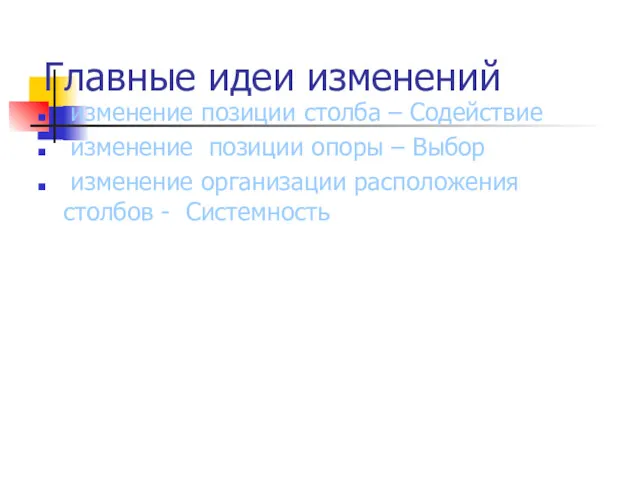 Главные идеи изменений изменение позиции столба – Содействие изменение позиции