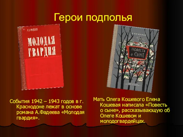 Герои подполья События 1942 – 1943 годов в г. Краснодоне