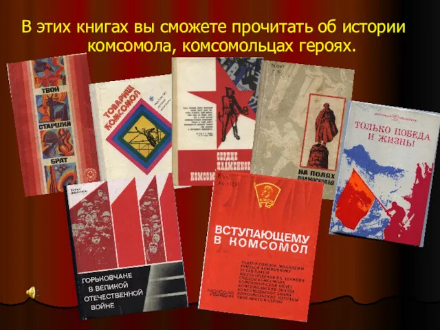 В этих книгах вы сможете прочитать об истории комсомола, комсомольцах героях.