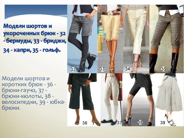 Модели шортов и коротких брюк - 36 - брюки-гаучо, 37