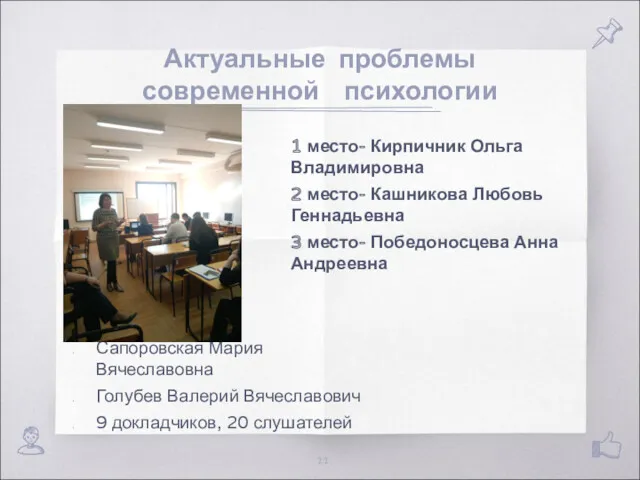 Актуальные проблемы современной психологии 1 место- Кирпичник Ольга Владимировна 2