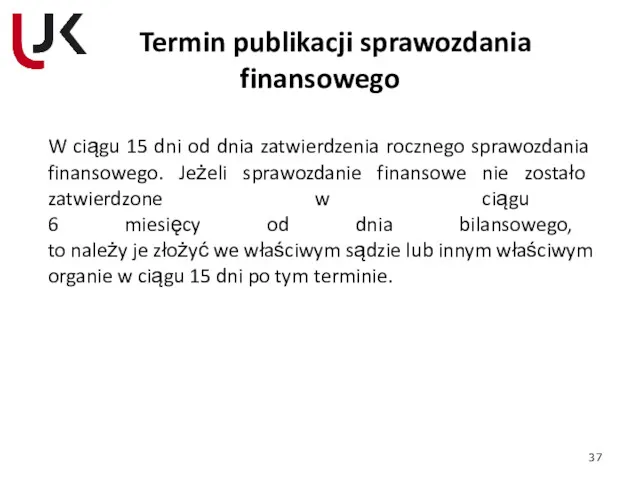 Termin publikacji sprawozdania finansowego W ciągu 15 dni od dnia