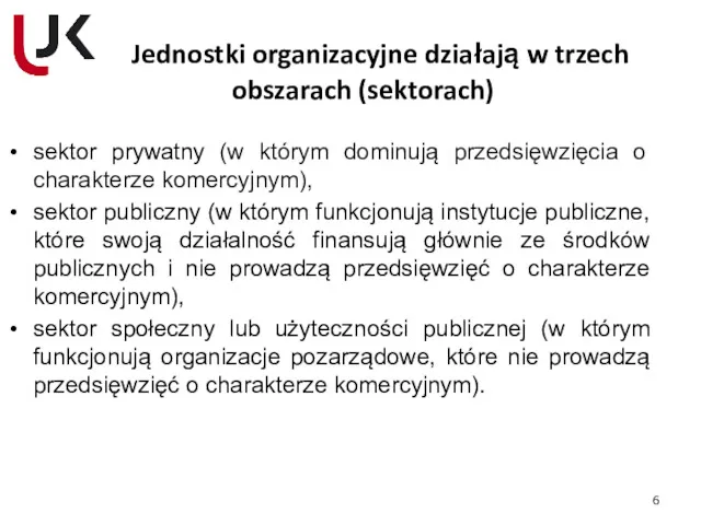 Jednostki organizacyjne działają w trzech obszarach (sektorach) sektor prywatny (w