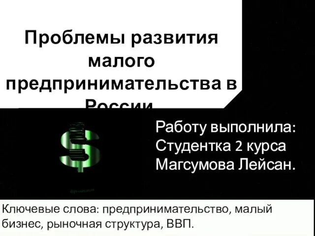 Работу выполнила: Студентка 2 курса Магсумова Лейсан. Ключевые слова: предпринимательство,