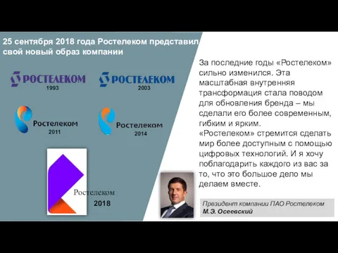 25 сентября 2018 года Ростелеком представил свой новый образ компании