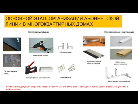 ОСНОВНОЙ ЭТАП. ОРГАНИЗАЦИЯ АБОНЕНТСКОЙ ЛИНИИ В МНОГОКВАРТИРНЫХ ДОМАХ Внимание! Не