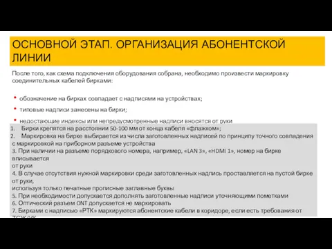 ОСНОВНОЙ ЭТАП. ОРГАНИЗАЦИЯ АБОНЕНТСКОЙ ЛИНИИ После того, как схема подключения