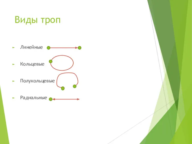 Виды троп Линейные Кольцевые Полукольцевые Радиальные