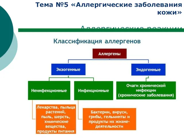 Тема №5 «Аллергические заболевания кожи» Аллергические реакции