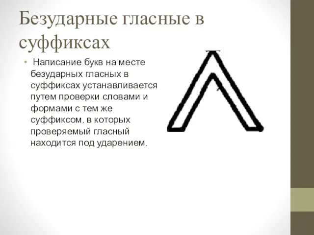 Безударные гласные в суффиксах Написание букв на месте безударных гласных