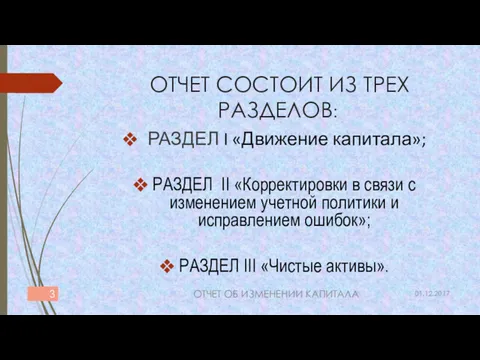 ОТЧЕТ СОСТОИТ ИЗ ТРЕХ РАЗДЕЛОВ: РАЗДЕЛ I «Движение капитала»; РАЗДЕЛ