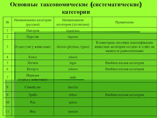 Основные таксономические (систематические) категории