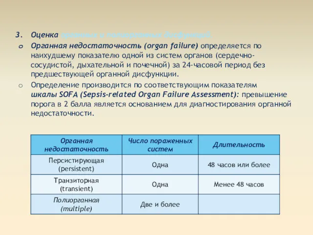 Оценка органных и полиорганных дисфункций. Органная недостаточность (organ failure) определяется