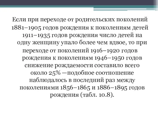 Если при переходе от родительских поколений 1881–1905 годов рождения к