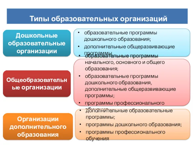 Дошкольные образовательные организации образовательные программы дошкольного образования; дополнительные общеразвивающие программы