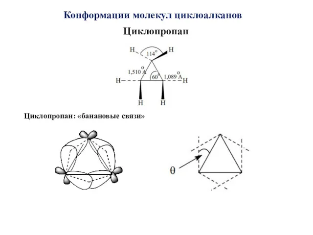 Конформации молекул циклоалканов Циклопропан Циклопропан: «банановые связи»