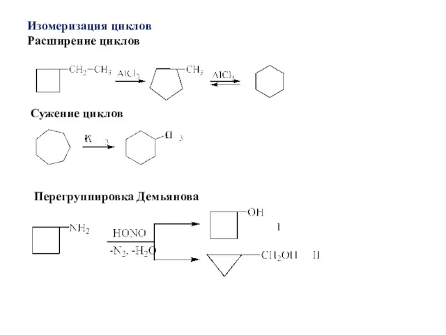 Изомеризация циклов Расширение циклов Сужение циклов Перегруппировка Демьянова