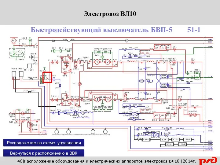 46|Расположение оборудования и электрических аппаратов электровоз ВЛ10 |2014г. Быстродействующий выключатель