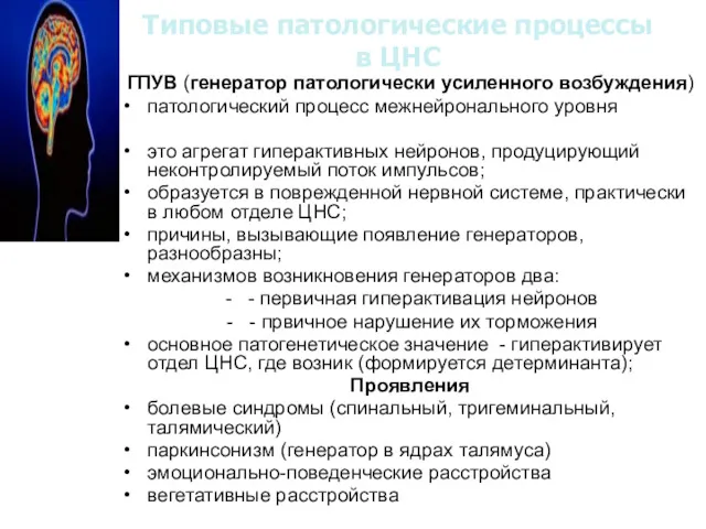 Типовые патологические процессы в ЦНС ГПУВ (генератор патологически усиленного возбуждения)